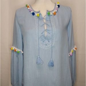 Love Riche light blue pom pom top